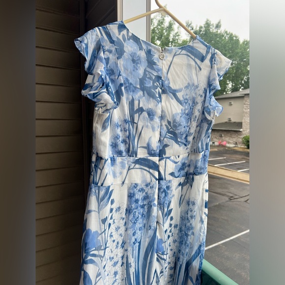 🆕 Tommy Hilfiger Blue Floral Asymmetrical Ruffle Midi Dress – Size 12 - Picture 11 of 15